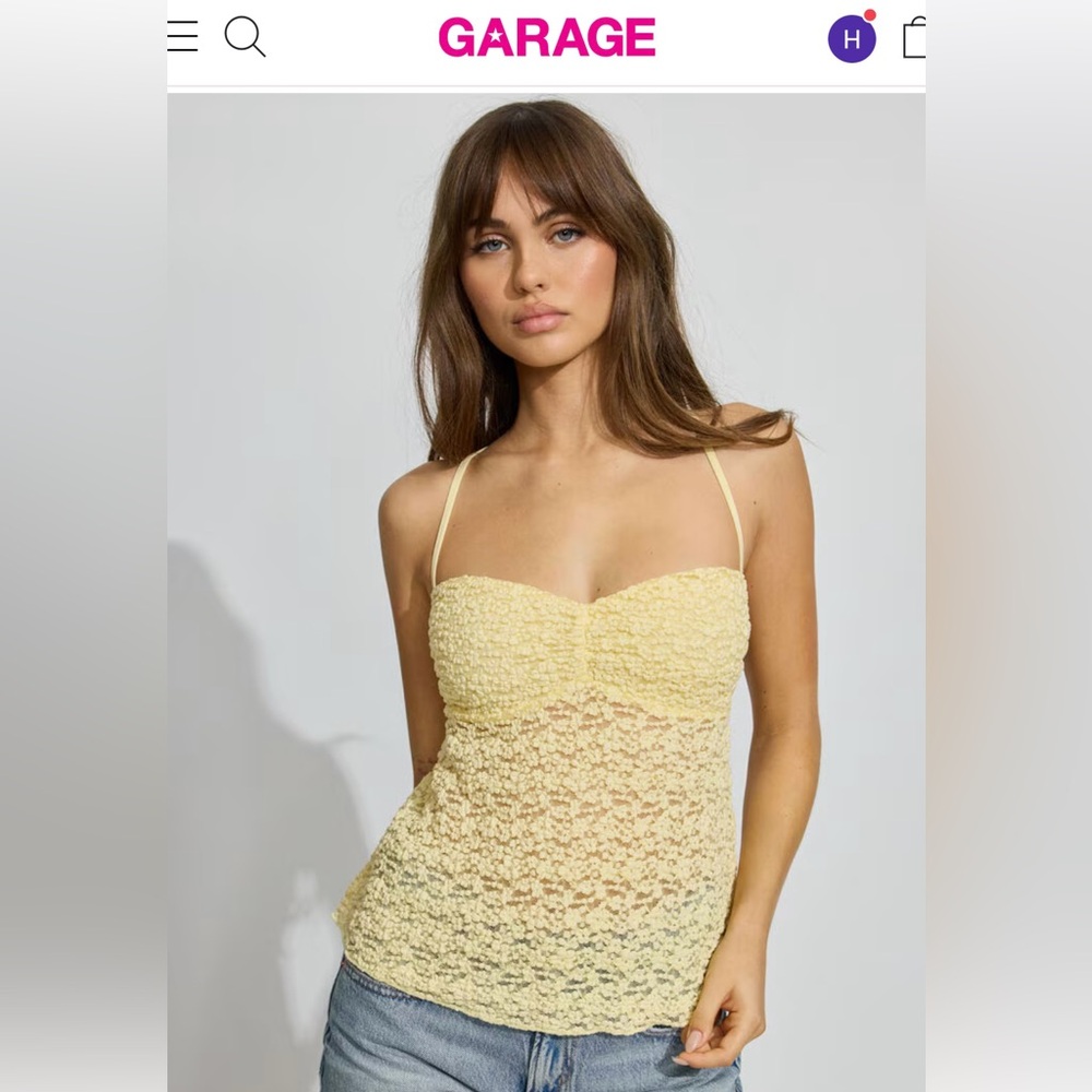garage yellow lace backless top